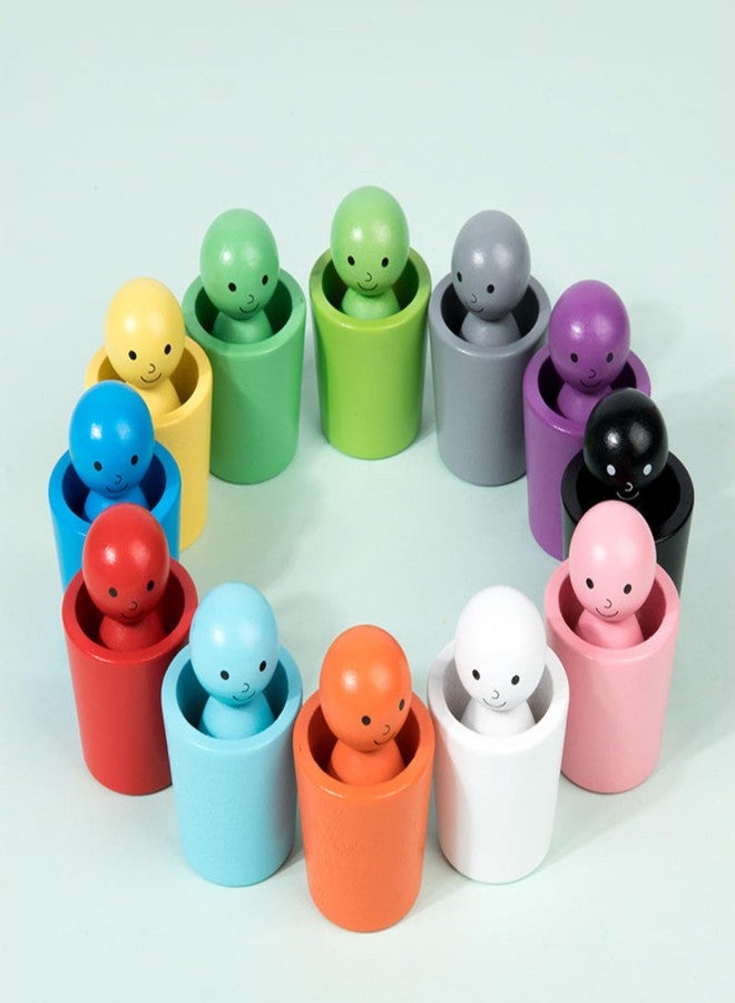 RITHVI STORE Color Sorting Cups Toy for Toddlers | 12 Wooden Matching Dolls with Cups | Montessori Stacking & Color Recognition Game | Educational Preschool Learning Toy for Kids 3+ Years - Image 2